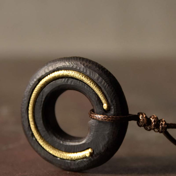 Buddha Stones Zen Circle Ebony Wood Peace Calm Naszyjnik Wisiorek - image 27