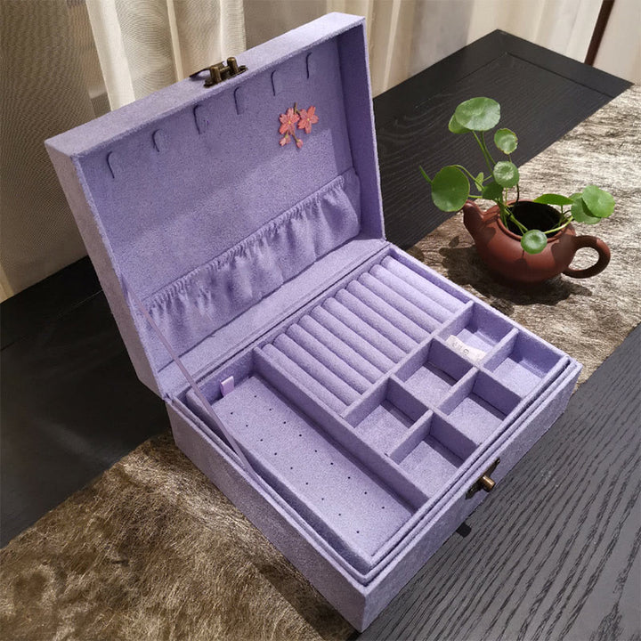Pudełko na biżuterię Buddha Stones Fioletowy Feniks Organizator Dwuwarstwowe Pudełko do przechowywania biżuterii Flanelowe pudełko