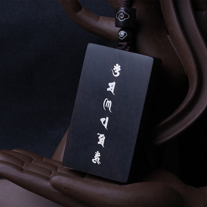 Buddha Stones 999 Srebro Sterlingowe Mały Liść Czerwony Sandałowiec Drewno Hebanowe Om Mani Padme Hum Intarsjowany Naszyjnik Ochronny Wisiorek - Drewno hebanowe 3*5*1cm - image 10