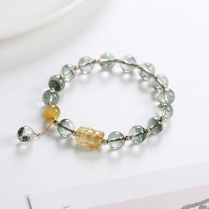 Bransoletka Buddha Stones Green Phantom Citrine PiXiu Confidence
