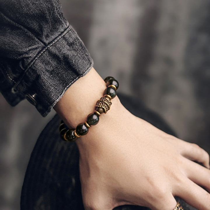 Bransoletka uzdrawiająca z tęczowego obsydianu i miedzi z Buddha Stones