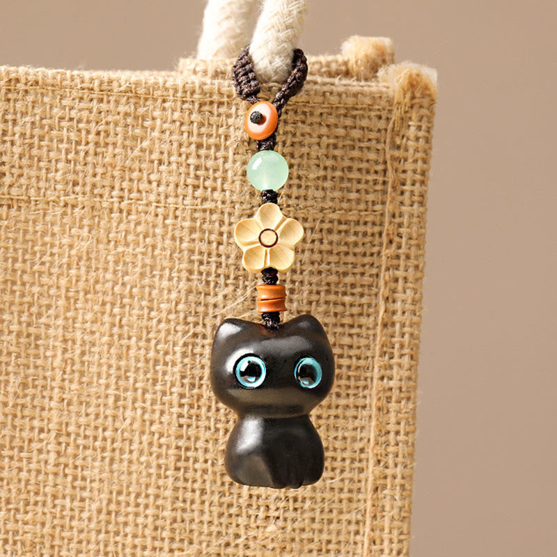 Buddha Stones Mini Mały Liść Czerwony Sandałowiec Drewno Hebanowe Szczęśliwy Kot Piękny Kotek Pokój Brelok Telefon Wiszący Dekoracja - image 5