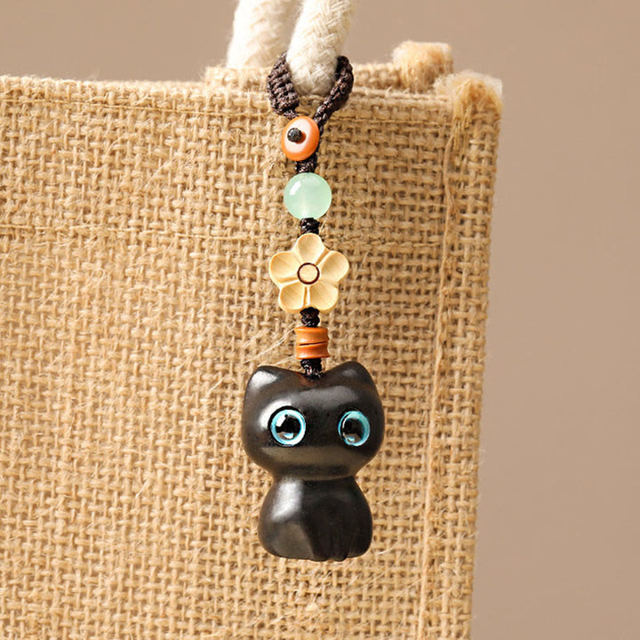 Buddha Stones Mini Mały Liść Czerwony Sandałowiec Drewno Hebanowe Szczęśliwy Kot Piękny Kotek Pokój Brelok Telefon Wiszący Dekoracja - image 5