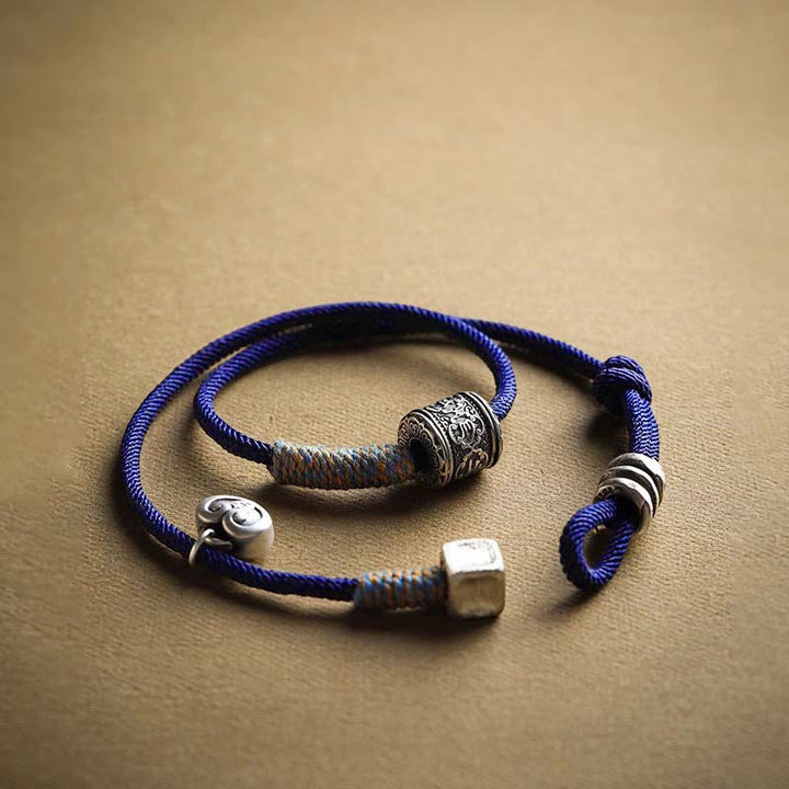 Buddha Stones ręcznie robione tybetańskie Om Mani Padme Hum rzeźbione pomyślne amulet podwójnie owinięta bransoletka sznurkowa