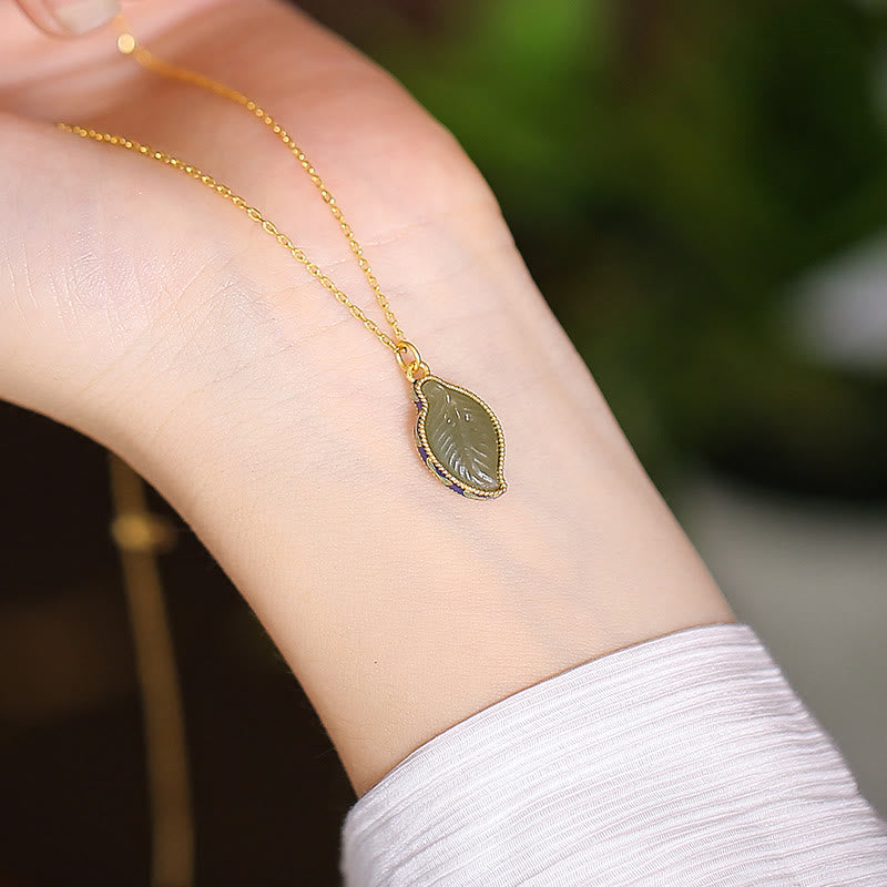 Buddha Stones 925 Srebro Sterling Naturalny Hetian Jade Cyan Jade Szczęście Śmiejący się Budda Motyl Naszyjnik Wisiorek - Liść Jadeitu Hetian - image 41