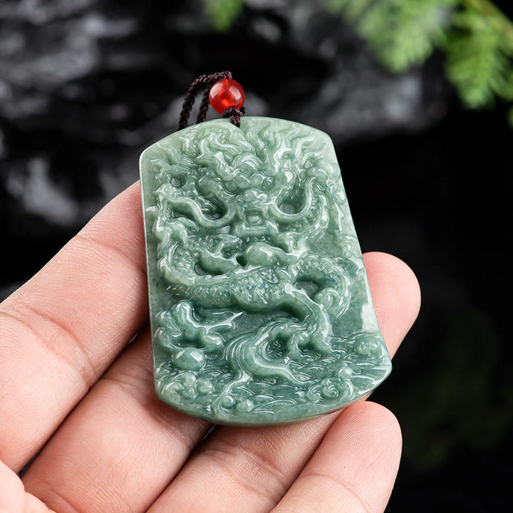Buddha Stones Naturalny Jadeit Chiński Zodiak Smok Morze Szczęście Naszyjnik Wisiorek - image 3