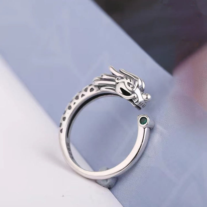 Buddha Stones Vintage Dragon Design Sukces Siła Regulowany Pierścień