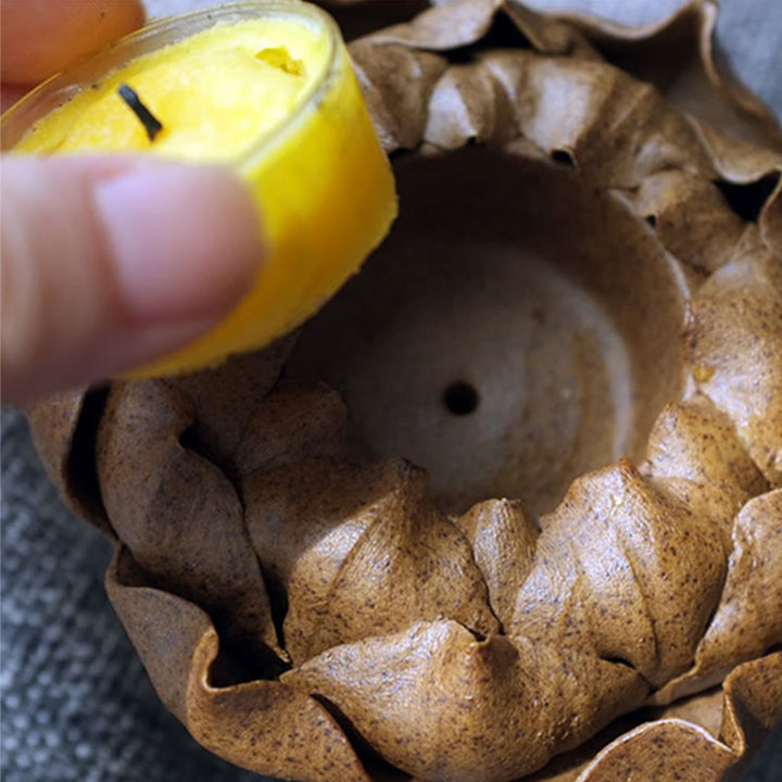 Buddha Stones Kwiat Lotosu Ceramiczny Świecznik Kadzielnica Domowa Ofiara Dekoracja