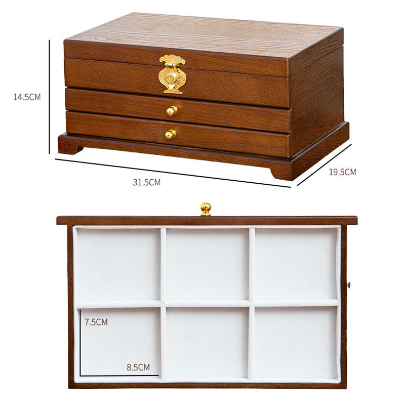 Drewniane pudełko na biżuterię w stylu retro z Buddha Stones, trójwarstwowe pudełko do przechowywania biżuterii