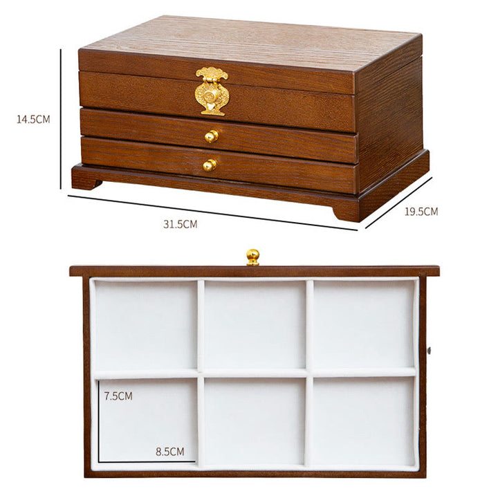 Drewniane pudełko na biżuterię w stylu retro z Buddha Stones, trójwarstwowe pudełko do przechowywania biżuterii