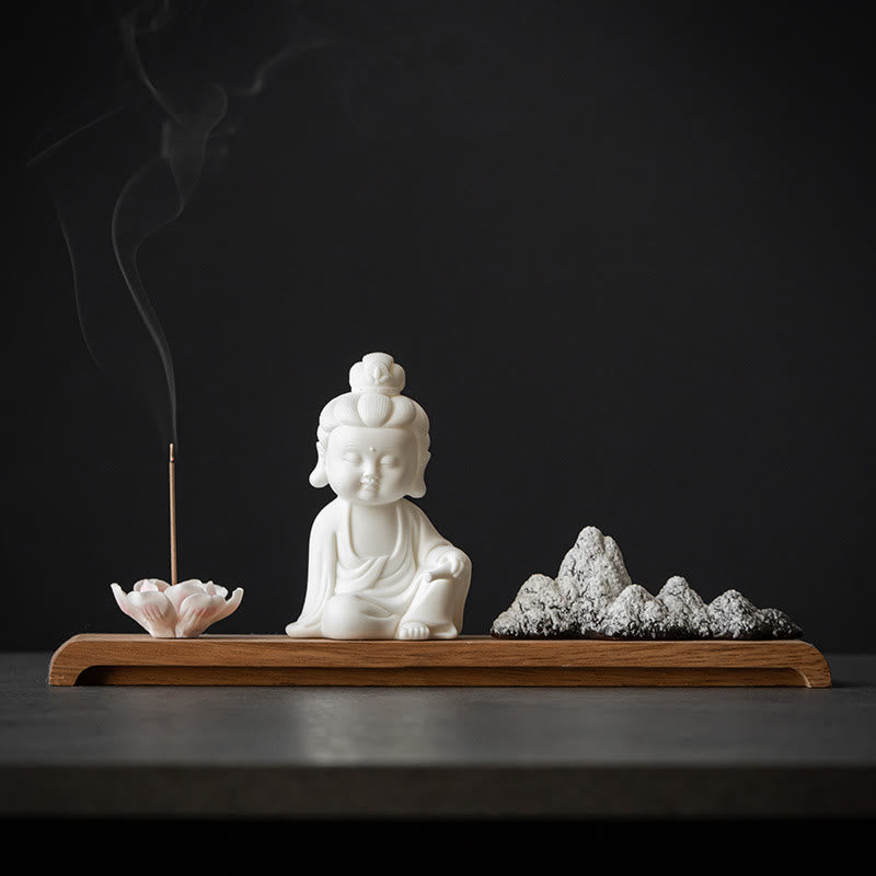 Buddha Stones Kwiat Lotosu Tathagata Kwan Yin Avalokitesvara Ksitigarbha Medytacja Ceramiczny Kadzidełko Dekoracja