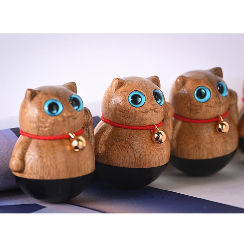 Buddha Stones Miniaturowy Szczęśliwy Kot Kociak Phoebe Zhennan Drewno Błogosławieństwo Dekoracja - image 19