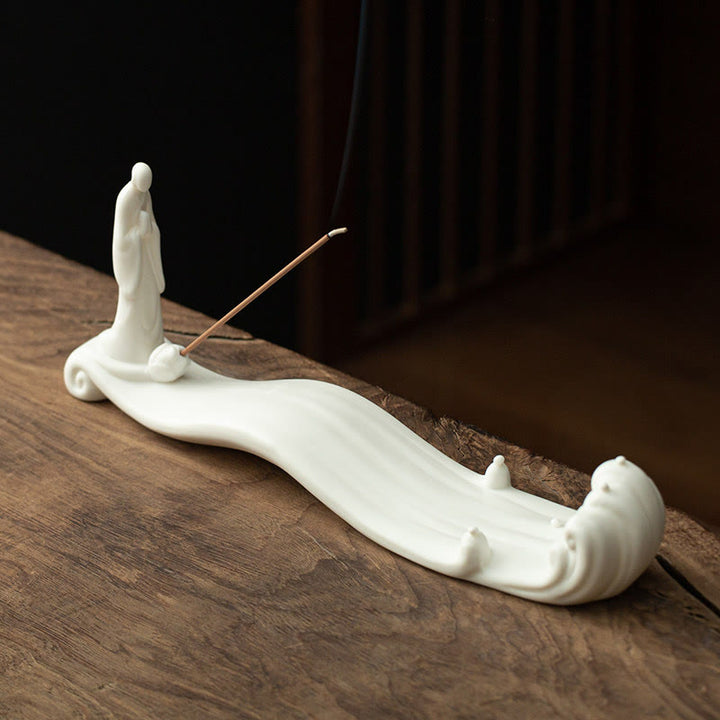 Budda Mnich Ceramiczny Morska Fala Góra Błogosławieństwo Kadzielnica Dekoracja