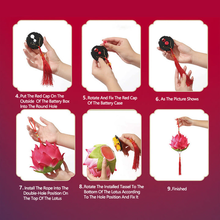 Buddha Stones DIY Kwiat Lotosu Smok Latarnia Lampa Tassel Dekoracja