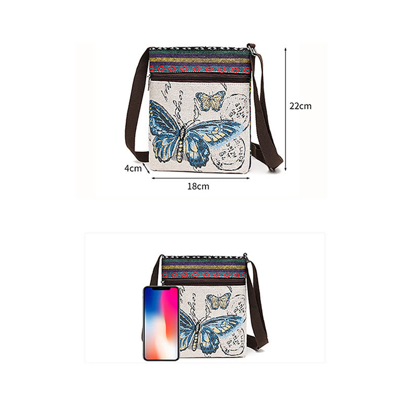Buddha Stones Słoń Motyl Haftowana Płócienna Torba Tote Torba Na Ramię Torba Crossbody