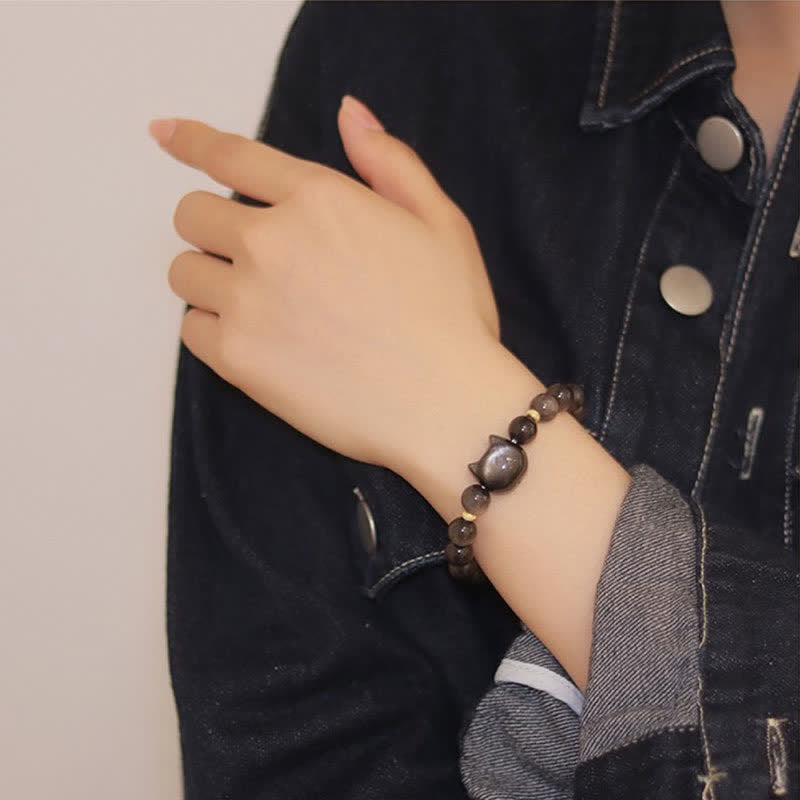 Buddha Stones Złoty połysk Obsydian Srebrny połysk Obsydian Piękna łapa Szczęśliwy Kot Bransoletka ochronna - image 33