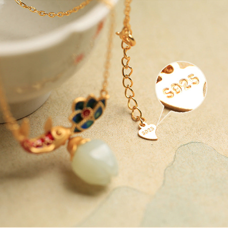 Buddha Stones 925 Srebro Sterling Biały Jade Koi Ryba Lotos Naszyjnik Ochrona Wisiorek - image 7