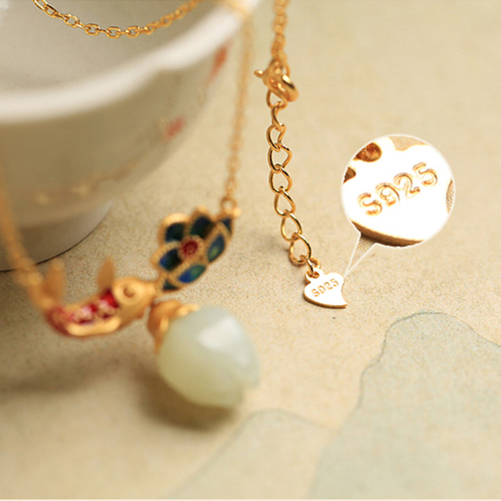 Buddha Stones 925 Srebro Sterling Biały Jade Koi Ryba Lotos Naszyjnik Ochrona Wisiorek - image 7