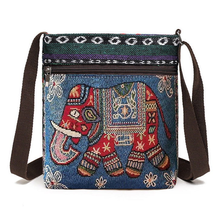 Buddha Stones Słoń Motyl Haftowana Płócienna Torba Tote Torba Na Ramię Torba Crossbody