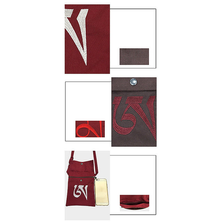 Ręcznie robiona OM Mantra haftowana duchowa praktyka umysłu bawełniana torba typu crossbody torba na ramię torba na telefon komórkowy