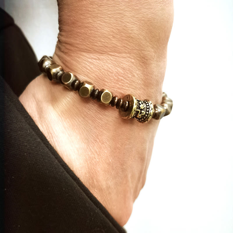 Buddha Stones Tybetańskie Om Mani Padme Hum Rzeźbione Miedź Mosiądz Amulet Bransoletka Skupiająca