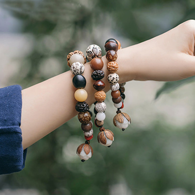 Buddha Stones Bodhi Nasiona Lotosu Mądrość Spokój Bransoletka Mala Na Nadgarstek