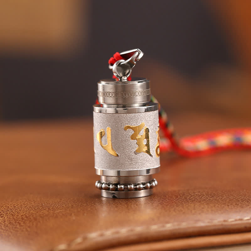 Buddha Stones Tybet Om Mani Padme Hum Shurangama Mantra Tytanowa stal Mądrość Amulet Naszyjnik Wisiorek - 1,4*2,4 cm - Srebrny - Kolorowy sznurek - image 24