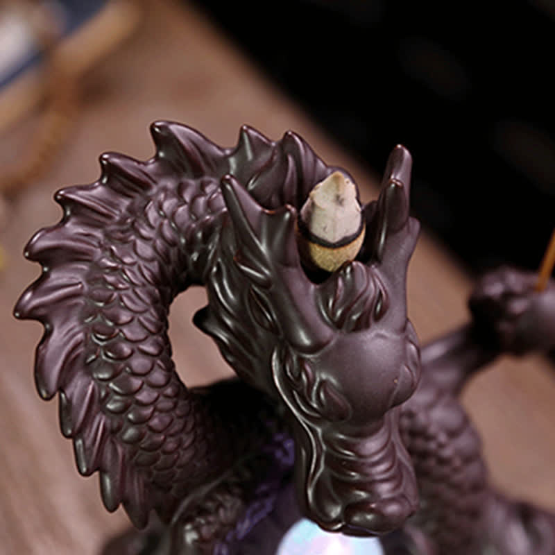 Buddha Stones Pomyślny Smok Ceramiczny Dym Fontanna Medytacja Uzdrawiający Kadzidło Palnik Dekoracja Kula Led