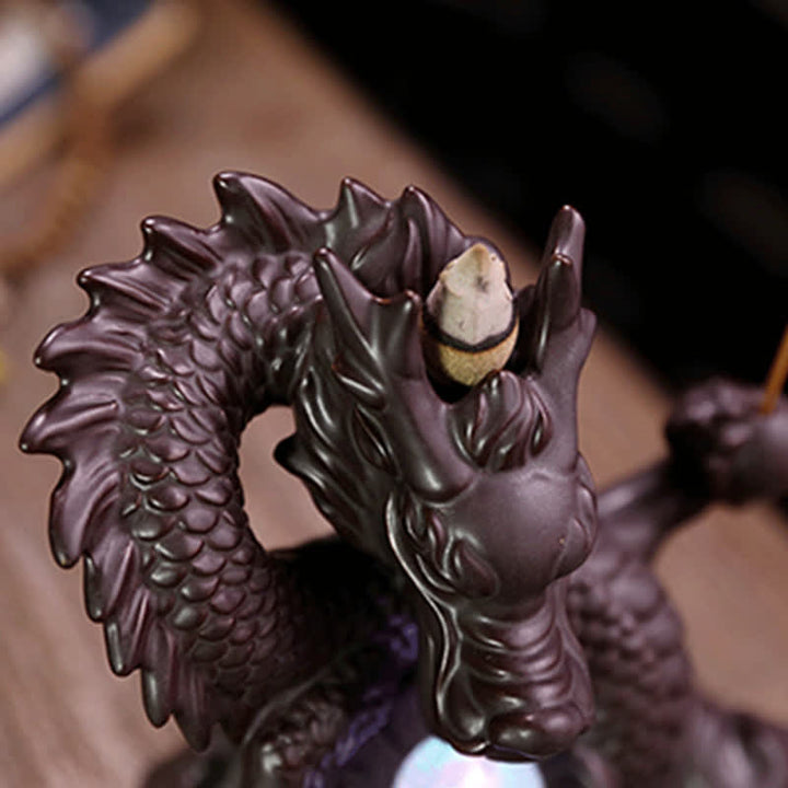 Buddha Stones Pomyślny Smok Ceramiczny Dym Fontanna Medytacja Uzdrawiający Kadzidło Palnik Dekoracja Kula Led