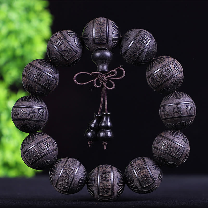 Buddha Stones Chiński Zodiak Palisander Ebony Miedź Moneta PiXiu Rzeźbiona Bransoletka Ciepło