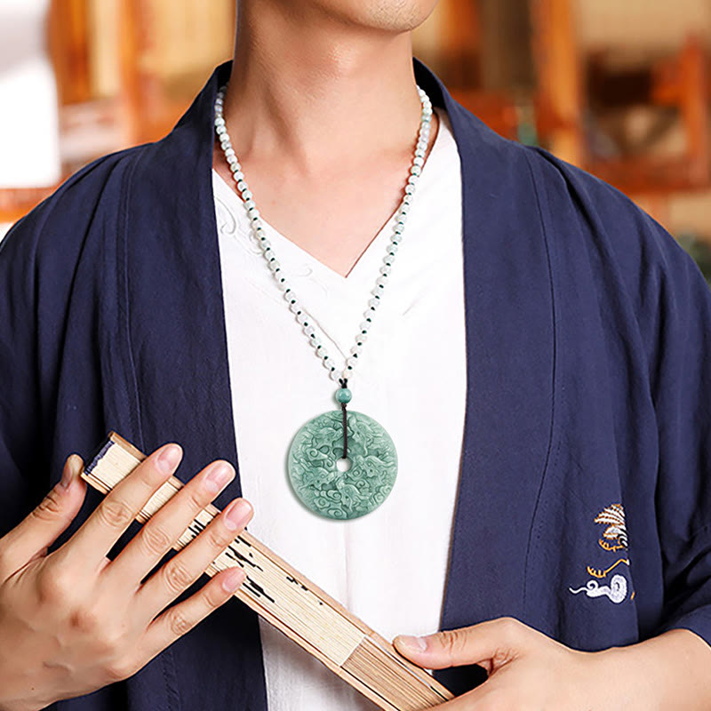 Buddha Stones Rok Smoka Naturalny Jadeit Dziewięć Smoków Klamra Pokoju Ochrona Naszyjnik Wisiorek