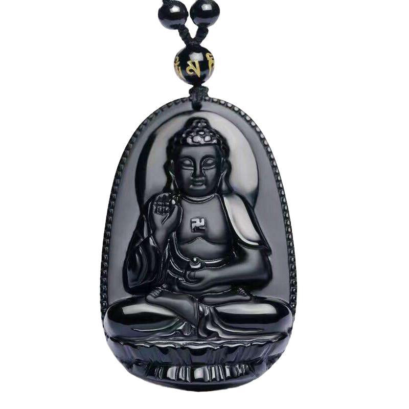Buddha Stones Chiński Zodiak Obsydian Budda Amulet Ochrona Wisiorek Naszyjnik - image 9