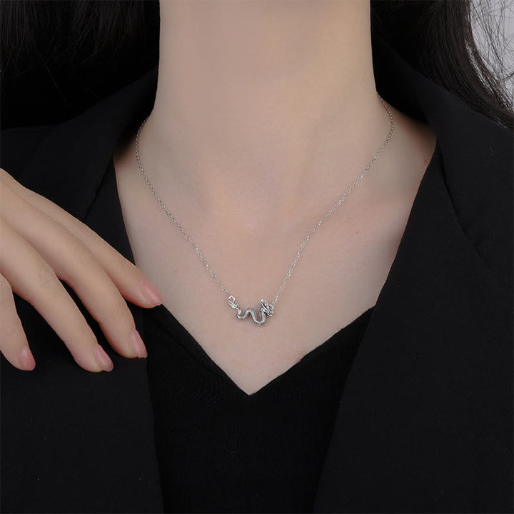 Buddha Stones 925 Srebro Sterlingowe Rok Smoka Pomyślny Łańcuch Ochronny Smoka Naszyjnik Wisiorek - image 5