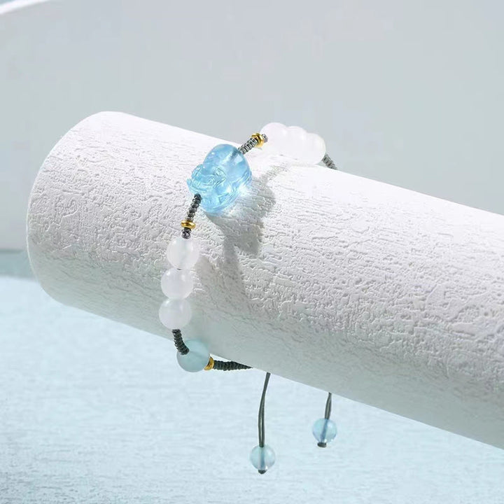 Buddha Stones Naturalny Akwamaryn PiXiu Hetian Biały Jade Bransoletka Lecznicza