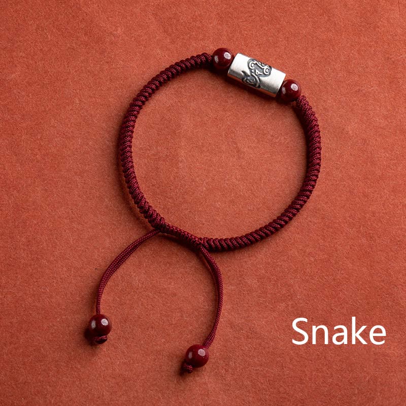 Bransoletka z Buddha Stones 925 srebro 12 chińskich znaków zodiaku z cynobrem