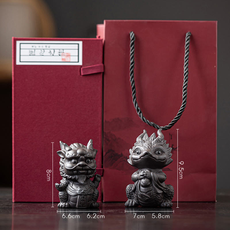 Buddha Stones Szczęście Smok Bogactwo Herbata Zwierzę Fioletowa Glina Figurka Dekoracja