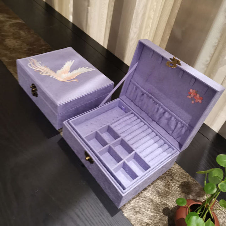 Pudełko na biżuterię Buddha Stones Fioletowy Feniks Organizator Dwuwarstwowe Pudełko do przechowywania biżuterii Flanelowe pudełko