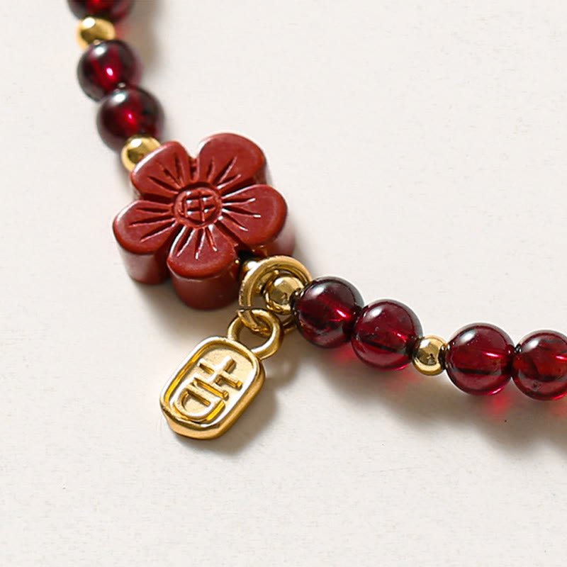 Bransoletka Buddha Stones 14K Gold Natural Granat Cinnabar Flower Calm - image 5