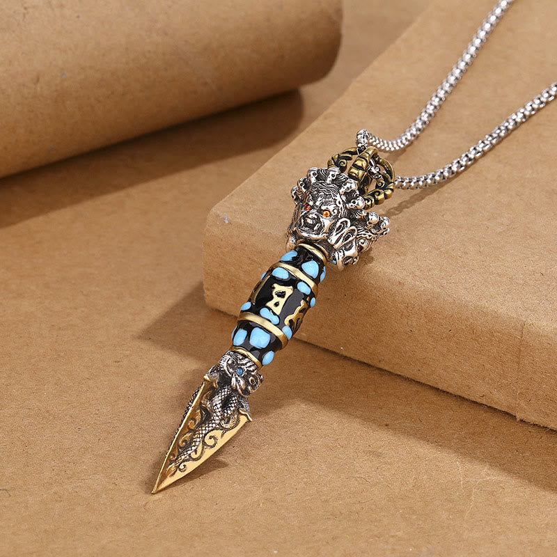 Buddha Stones Tybet Om Mani Padme Hum Dzi Koralik Dorje Vajra Wzór Bogactwo Obrotowy Naszyjnik Wisiorek - Naszyjnik i łańcuszek - image 1