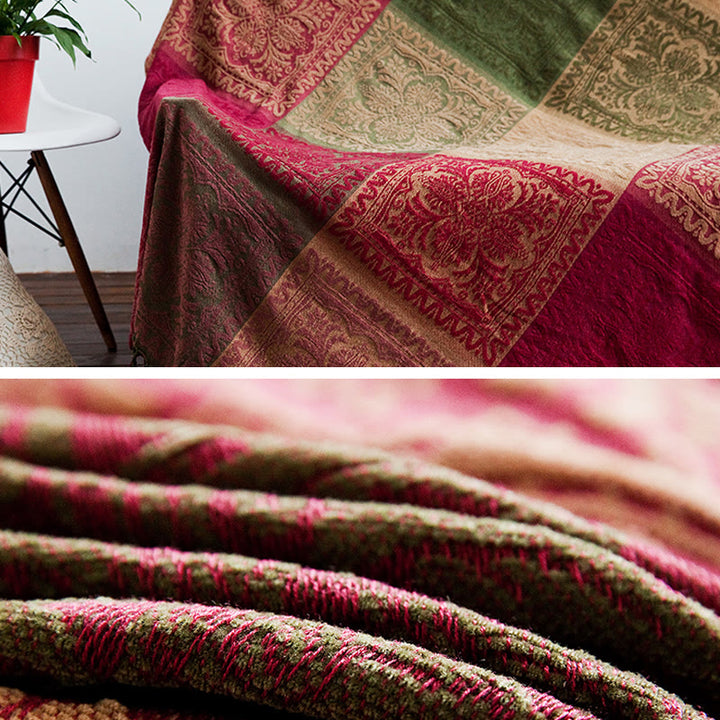 Buddha Stones Tybetański Wielokolorowy Kwiatowy Wzór Farbowany Ręcznie Koc