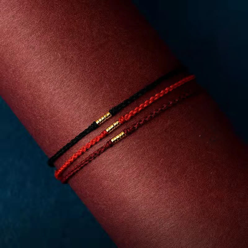 Bransoletka Buddha Stones 925 Srebro Sterlingowe Szczęśliwe Złote Koraliki Pleciony Sznurek Anklet