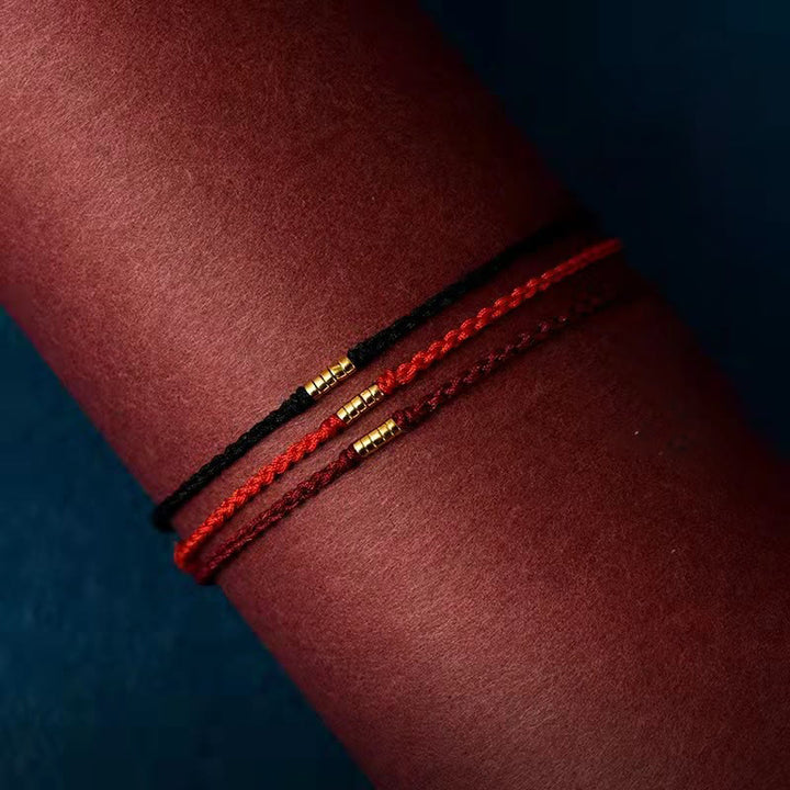 Bransoletka Buddha Stones 925 Srebro Sterlingowe Szczęśliwe Złote Koraliki Pleciony Sznurek Anklet