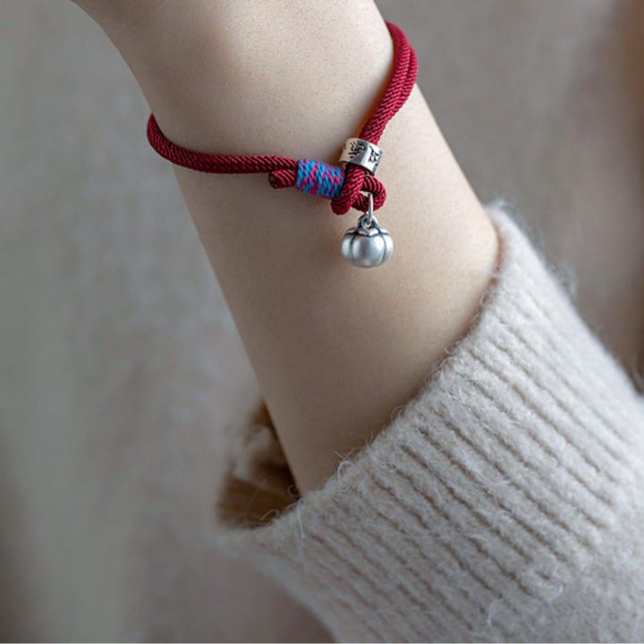 Buddha Stones 925 Srebro Sterling Tybetańskie Ręcznie Robione Om Mani Padme Hum Persimmon Charm Ochrona Szczęścia Bransoletka Pleciona