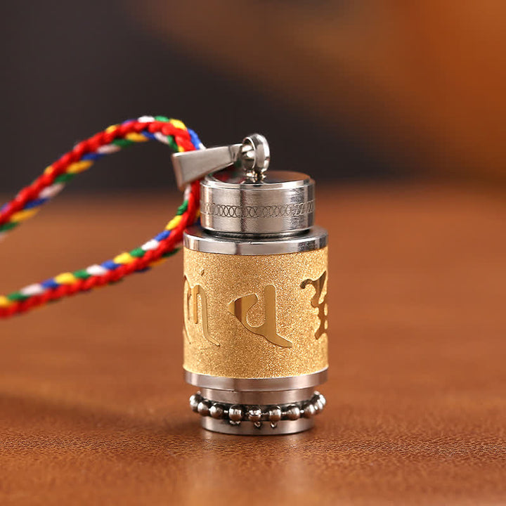 Buddha Stones Tybet Om Mani Padme Hum Shurangama Mantra Tytanowa stal Mądrość Amulet Naszyjnik Wisiorek - 1,4*2,4 cm - Złoto - Kolorowy sznurek - image 19