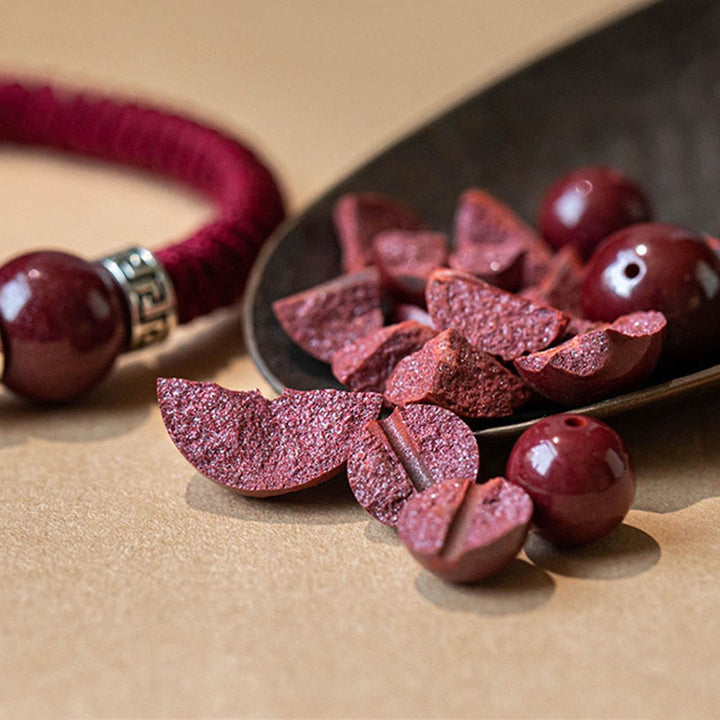 Buddha Stones 925 Srebro Sterling Naturalny Koralik Cynobru Spokojna Ręcznie Robiona Bransoletka Z Plecionego Sznurka