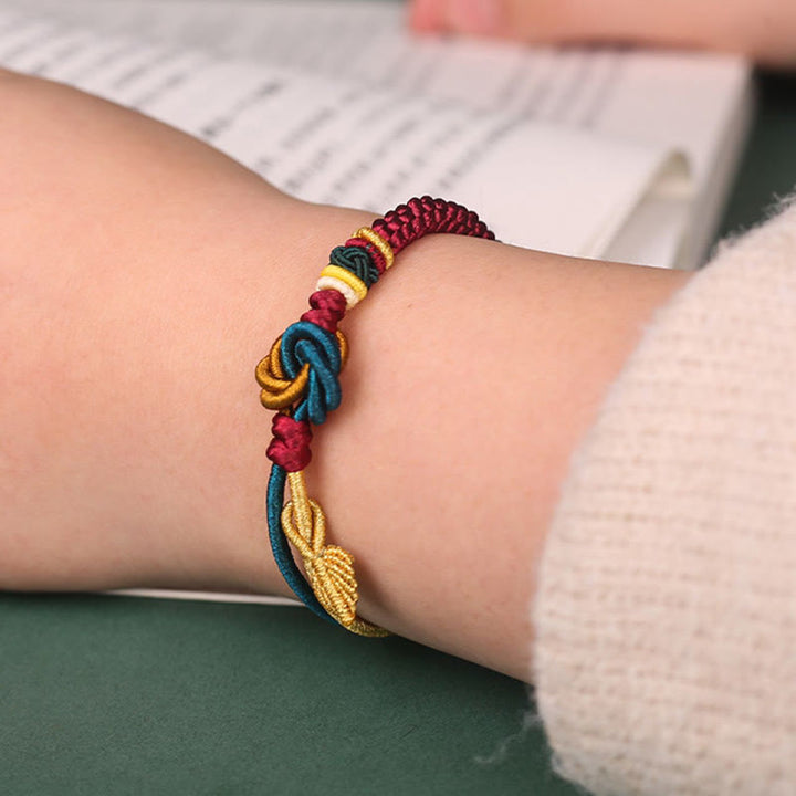 Buddha Stones Tybetańskie Ręcznie Robione Mandala Węzeł Liść Szczęścia Bransoletka Lina