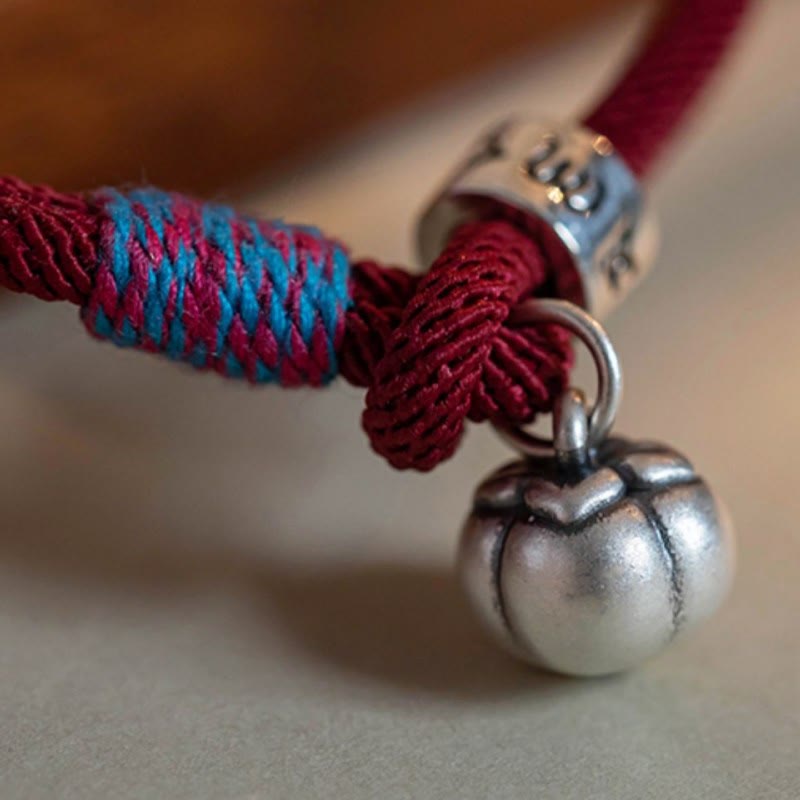 Buddha Stones 925 Srebro Sterling Tybetańskie Ręcznie Robione Om Mani Padme Hum Persimmon Charm Ochrona Szczęścia Bransoletka Pleciona