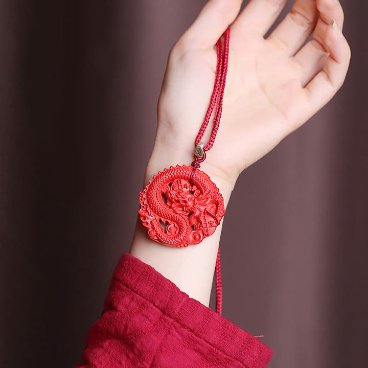 Buddha Stones Rok Smoka 925 Srebro Sterling Naturalny Cynober Miedziana Moneta Naszyjnik Szczęścia Wisiorek