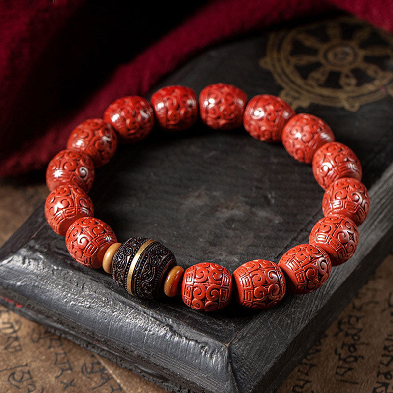 Bransoletka Buddha Stones Natural Cinnabar Ebony Calm Blessing