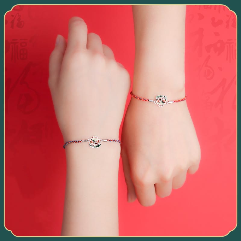 Buddha Stones 925 Srebro Sterling Wzór Zongzi Szczęście Wielokolorowa Bransoletka Ręcznie Robiona